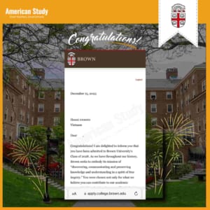 Thư trúng tuyển Đại học Brown của học sinh American Study