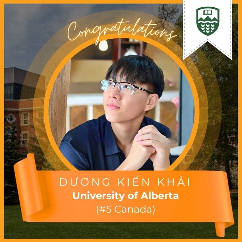 Dương Kiến Khải trúng tuyển đại học Alberta (#5 Canada)