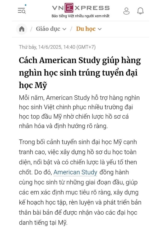 VNE - Cách American Study giúp hàng nghìn học sinh trúng tuyển đại học Mỹ