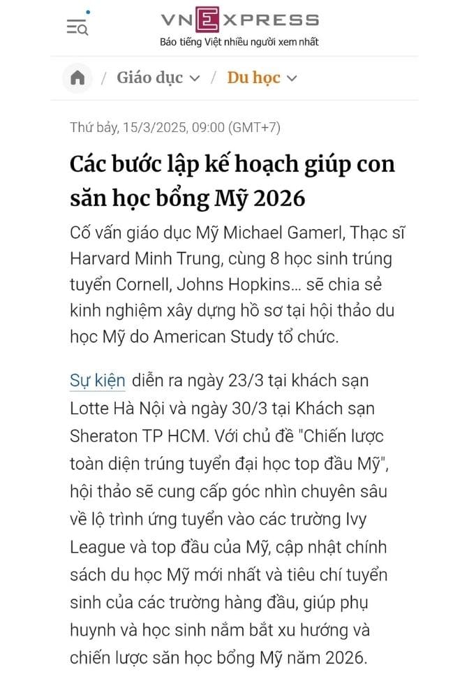 VNE - Các bước lập kế hoạch giúp con săn học bổng Mỹ 2026