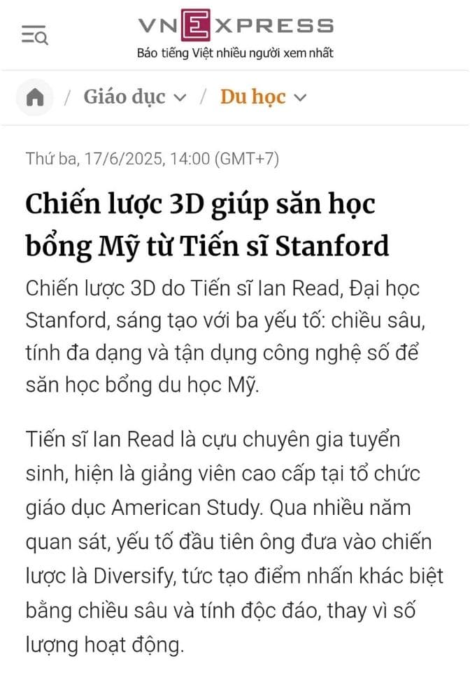 VNE - Chiến lược 3D giúp săn học bổng Mỹ từ Tiến sĩ Stanford