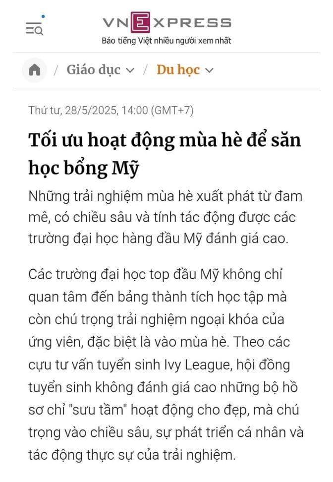 VNE - Cách tối ưu hoạt động mùa hè để săn học bổng Mỹ