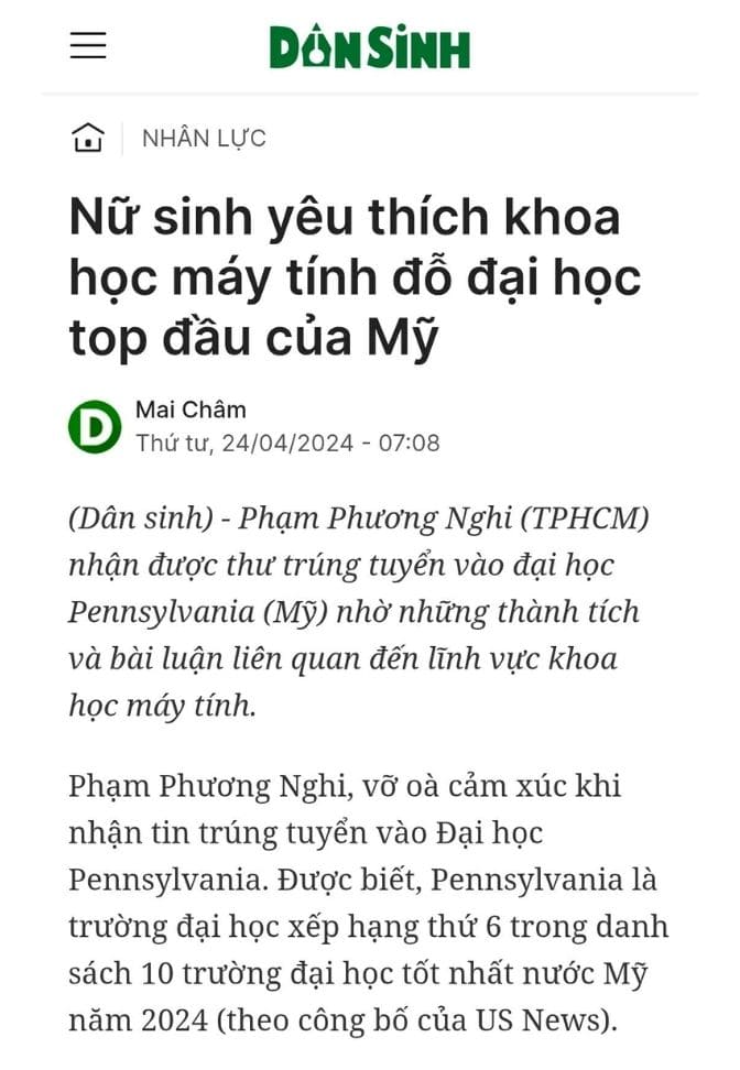 Dân trí - Nữ sinh yêu thích khoa học máy tính đỗ đại học top đầu của Mỹ