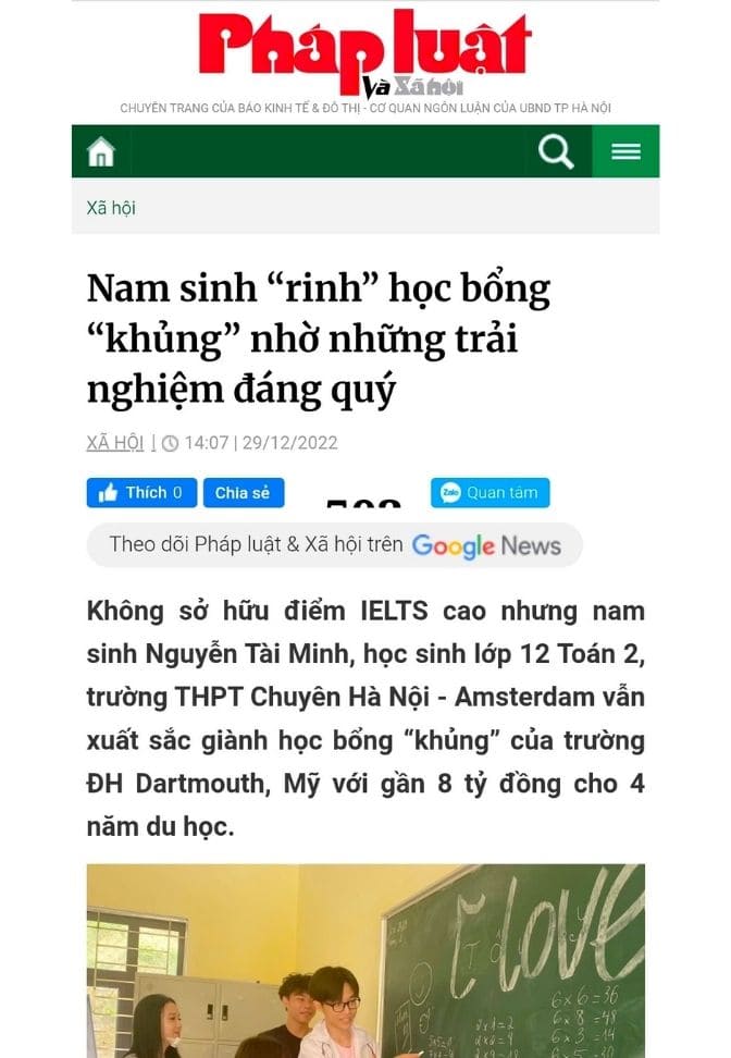 Báo Pháp luật & xã hội - Nam sinh “rinh” học bổng “khủng” nhờ những trải nghiệm đáng quý