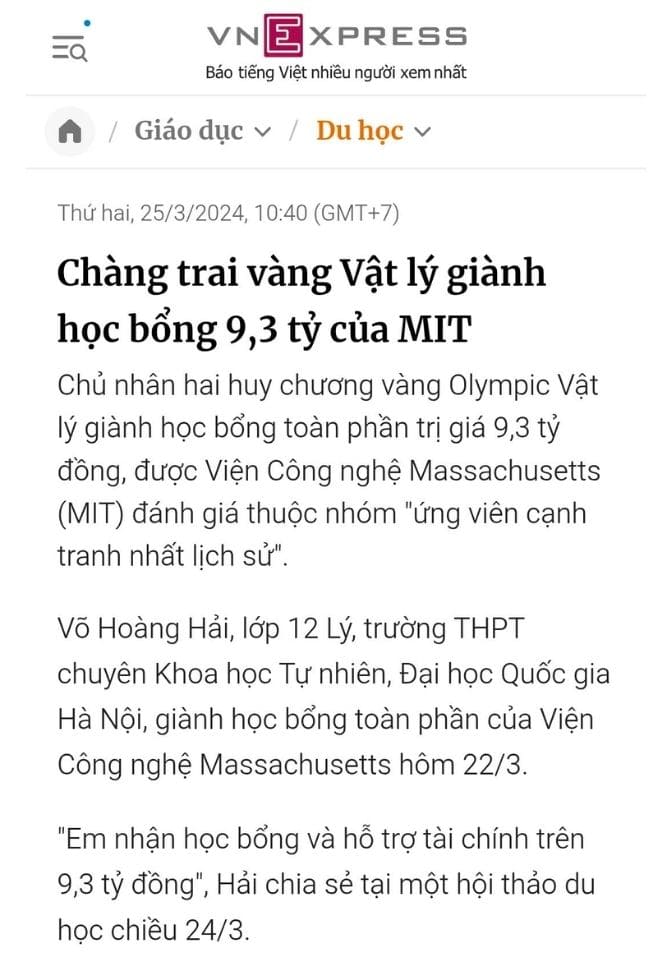 VNE - Chàng trai vàng Vật lý giành học bổng 9,3 tỷ của MIT
