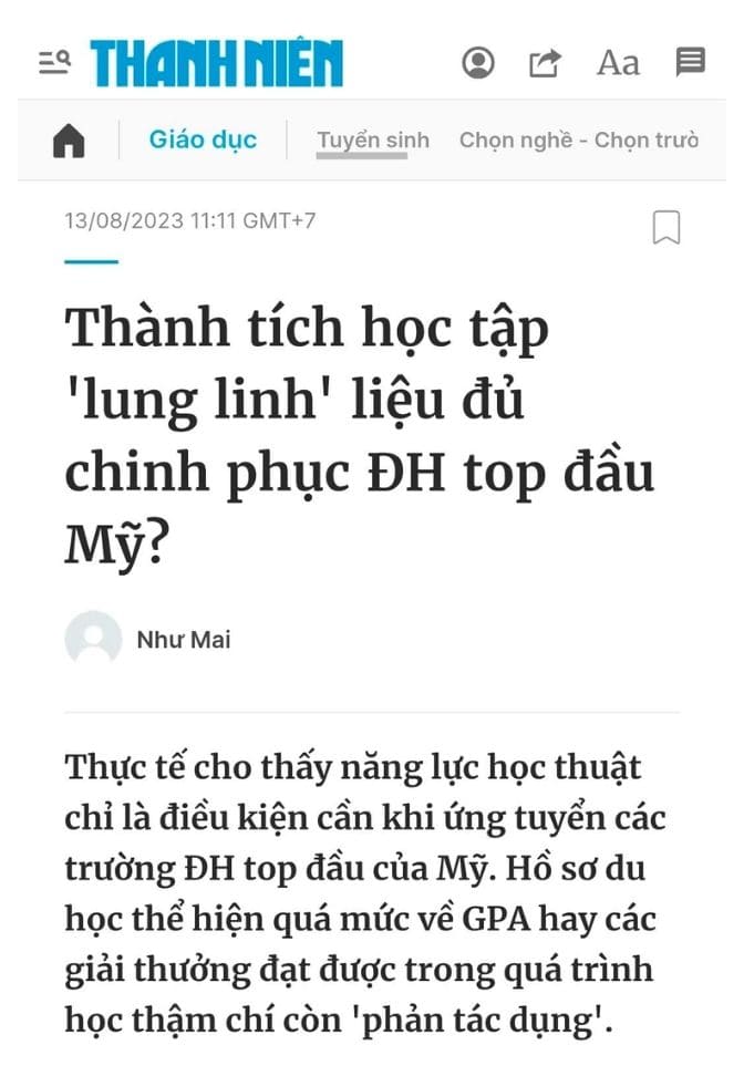 Thanh Niên - Thành tích học tập "lung linh" liệu đủ chinh phục ĐH top đầu Mỹ?