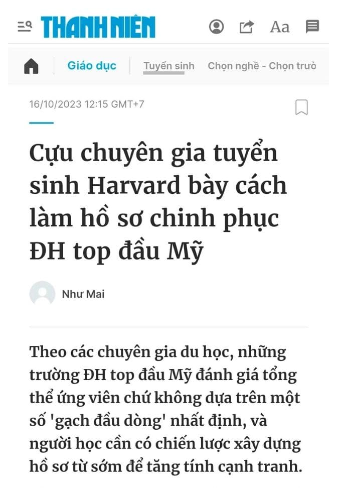 Thanh Niên - Cựu chuyên gia tuyển sinh Harvard bày cách làm hồ sơ chinh phục ĐH top đầu Mỹ