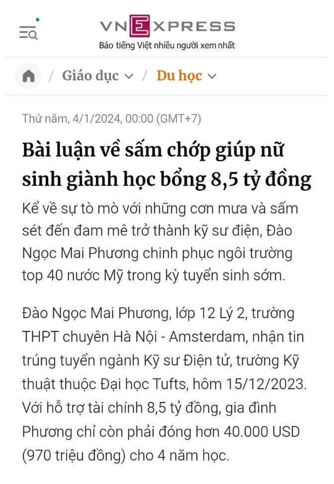 VNE - Bài luận về sấm chớp giúp nữ sinh giành học bổng 8,5 tỷ đồng