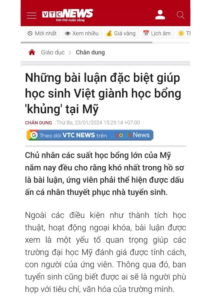 VTC NEWS - Những bài luận đặc biệt giúp học sinh Việt giành học bổng khủng tại Mỹ