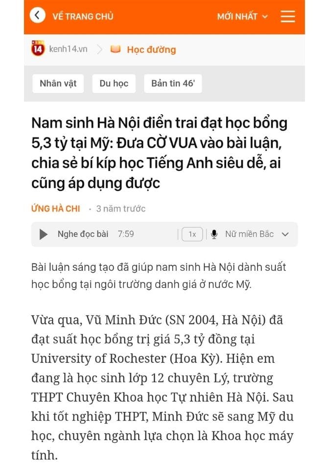 Kênh 14 - Nam sinh Hà Nội đạt học bổng 5,3 tỷ tại Mỹ, đưa cờ vua vào bài luận