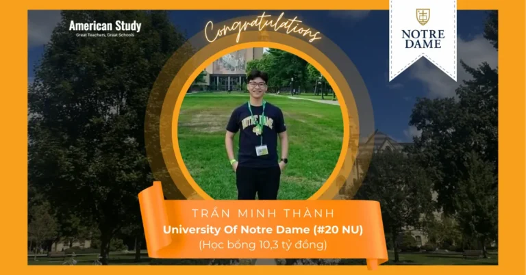 Trần Minh Thành Trúng Tuyển Need-Blind Notre Dame Nhận Học Bổng 10,3 Tỷ Đồng
