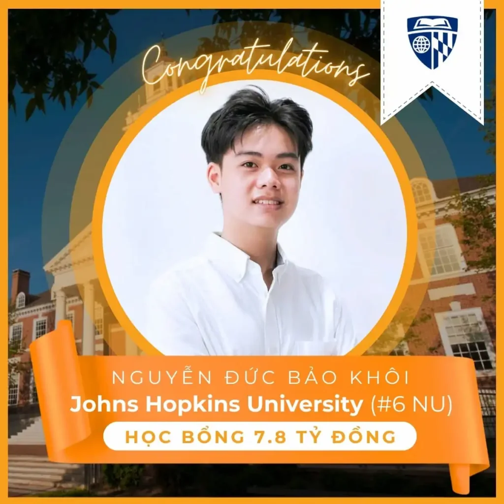 Nguyễn Đức Bảo Khôi trúng tuyển Đại học Johns Hopkins