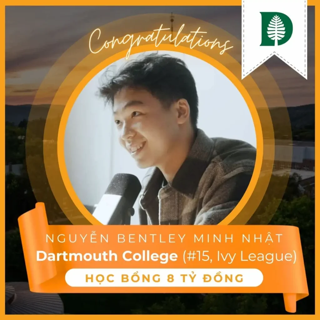 Nguyễn Bentley Minh Nhật trúng tuyển Đại học Dartmouth